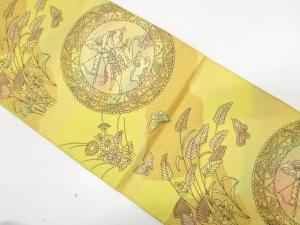 絵皿に狩猟模様織り出し　名古屋帯